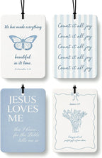 Blue Christian Car Air Freshener 4 Pcs, Preppy Blue Butterfly Tulip Religious Bible Verse Hanging Air Freshener for Closet Dr