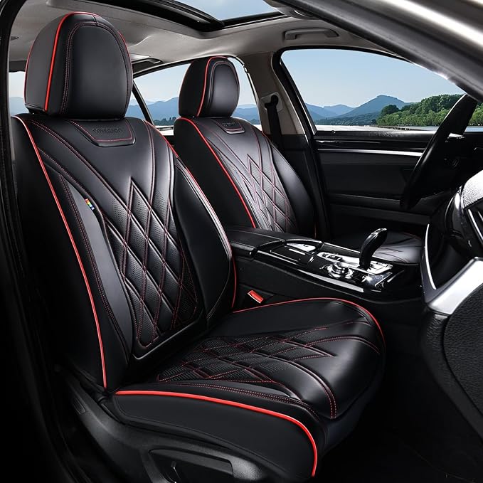 Coverado Car Seat Covers Full Set, Seat Covers for Cars, Front Seat Covers and Back Seat Cover Waterproof Leather Automotive 