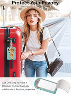 Luggage Tags Built-in Anti-Loss Tracker, Luxury Leather Luggage Tags for Suitcase, Travel Bags, Backpacks, Travel Organizer f