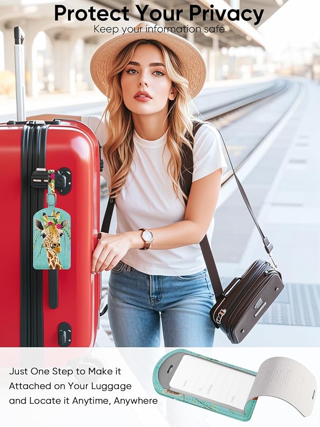 Luggage Tags Built-in Anti-Loss Tracker, Luxury Leather Luggage Tags for Suitcase, Travel Bags, Backpacks, Travel Organizer f