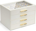 VLANDO 4 Layer Jewelry Box for Women, Glass Lid Jewelry Organizer with 4 Drawers for Necklaces Rings Earrings Bracelets - Clo