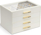 VLANDO 4 Layer Jewelry Box for Women, Glass Lid Jewelry Organizer with 4 Drawers for Necklaces Rings Earrings Bracelets - Clo
