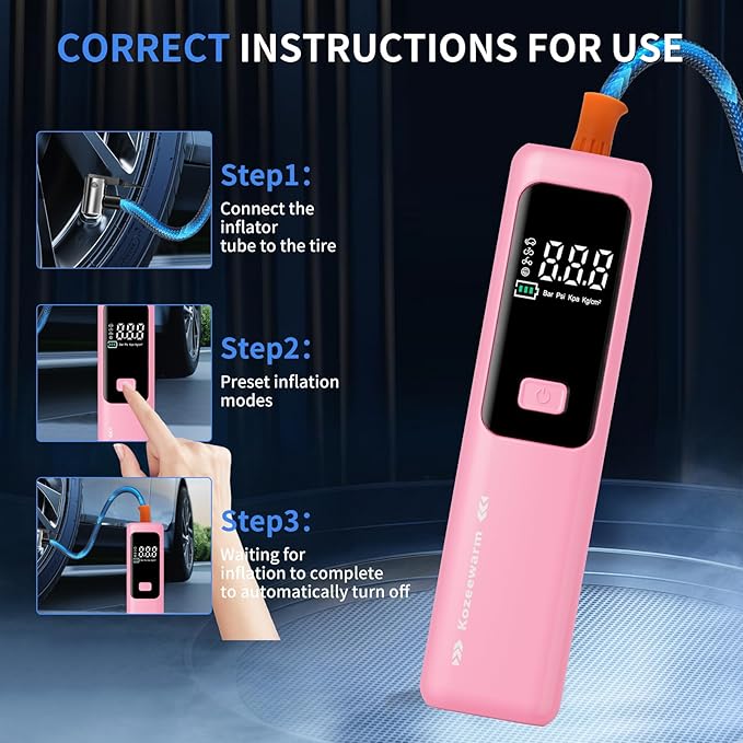 Tire Inflator Portable Air Compressor - ZGWATO Tire Air Pump with Digital Pressure Gauge, Auto Shut Off, 3X Faster Inflation, Cordless Tire Inflator for Car, Motorcycle, Bike, Bicycle and Ball, Pink