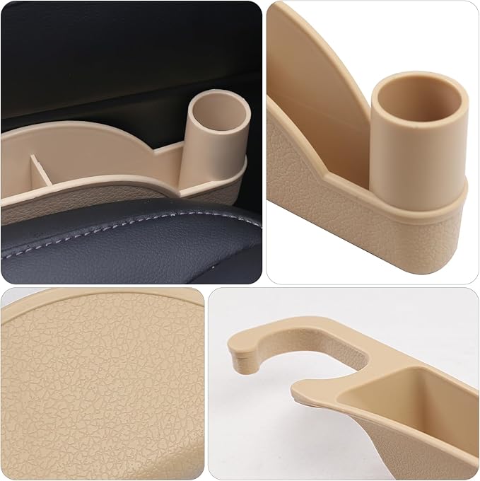 Supin Car Seat Gap Filler Set of 2, Multifunctional Seat Side Gap Filler with Organizer & Hook Function& 2 Storage for Stabilizing Phone,Keys Wallet, Fill The Gap Between Seat & Console (Beige)