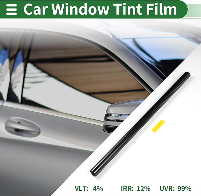 Motoforti Nano Ceramic Car Window Tint Film VLT 4% IRR 12% UVR 99% Black 14.76 ft x 35.43 Inch Privacy Film 2mil PET 1 Pc