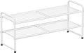SUFAUY 2 Tier Shoe Rack for Closet, Metal Mesh Shoe Organizer, Stackable Heavy Duty Shoe Shelf, White