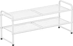 SUFAUY 2 Tier Shoe Rack for Closet, Metal Mesh Shoe Organizer, Stackable Heavy Duty Shoe Shelf, White
