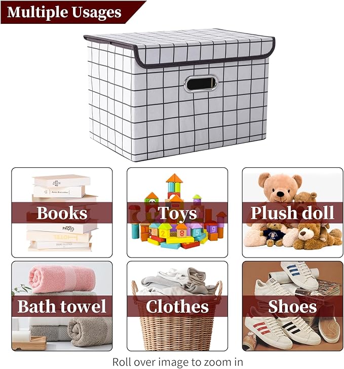 STOREONE Fabric Storage Cube Bins Foldable Organizer Container Collapsible Basket with Lids and Metal Handles, for Home, Bedr