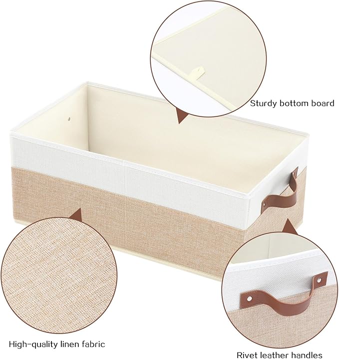 Closet Organizer Bins 3 Pack, Large Storage Bins for Shelves, Foldable Closet Storage Boxes Baskets with Leather Handles for 