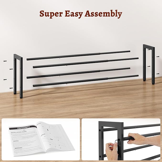 FAVOOSTY 2-Tier Expandable Shoe Rack, Adjustable Shoe Shelf Storage Organizer Space Saving Metal Free Standing Shoe Rack for 
