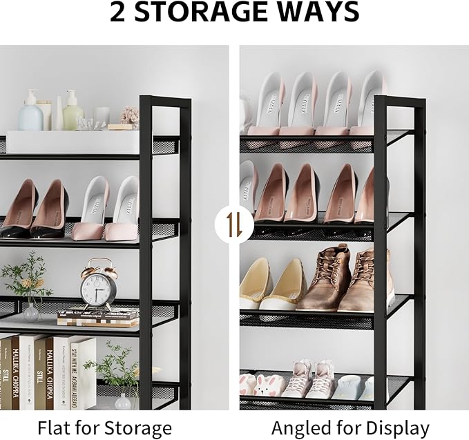 Shoe Rack, 12-Tier Metal Shoe Organizer, Tall Shoe Rack for Closet,entryway,Garage, with Adjustable Flat or Angled Shelves, 5