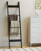 Hzuaneri Blanket Ladder for Living Room, Decorative Quilt Rack with 4 Removable Hooks, 6-Tier Farmhouse Ladder Holder Shelf O