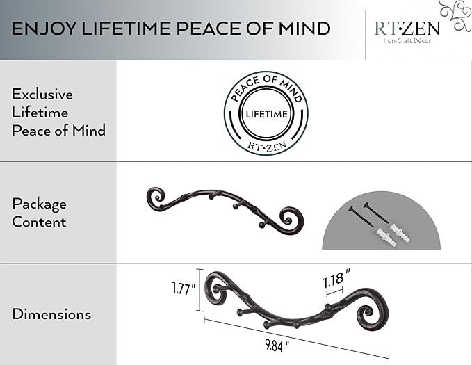RTZEN Farmhouse Small Key Holder for Wall - Handcrafted Swirl Decorative 5 Key Hooks for Home Entryway - Wrought Iron Wall Mo