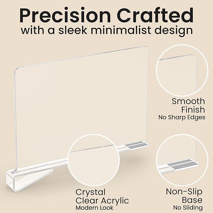 6- Pack Clear Acrylic Shelf Dividers-Non-Slip Closet Organizers for Sweaters, Bags, Towels- Shelf Separators for Bedroom, Kit