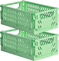 HUUSMOT 2-Pack Small Pastel Plastic Storage Baskets, Collapsible Crates for Organizing, Space-Saving Mini Bins for Classroom,