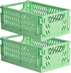 HUUSMOT 2-Pack Small Pastel Plastic Storage Baskets, Collapsible Crates for Organizing, Space-Saving Mini Bins for Classroom,