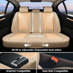 Coverado Car Seat Covers Full Set, Beige Seat Covers for Cars, Waterproof Nappa Leather Automotive Seat Covers with Lumbar He