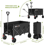 Folding Wagon Cart with Wheels, 180L 330LBS Heavy Duty Utility Wagon, Beach Wagon with All-Terrain Wheels, Portable Grocery Wagons for Camping, Shopping, Garden, Sports, Black