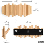 Umbra Picket Coat Rack Wall Mount – 5 Flip-Down Wood Coat Hooks, Modern & Functional Storage, Easy Install Wall Hooks, Natura