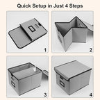 File Storage Box with Lid, 15.55x12.87x10.43 Inches, Foldable Organizer with Handles & Label Slot, for File Storage, Home, Of