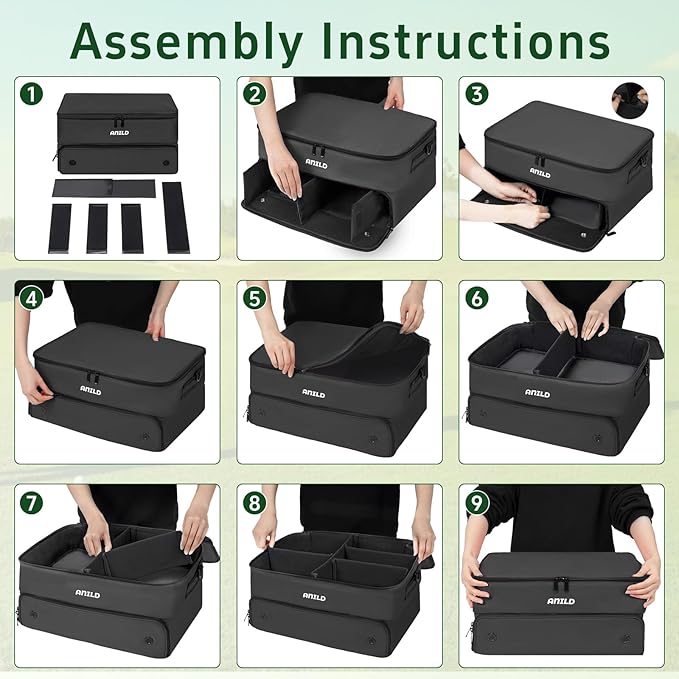 ANILD Golf Trunk Organizer, 2 Layer Golf Storage Case with Separate Ventilated Compartment for 2 Pair Shoes, for Balls, Tees,