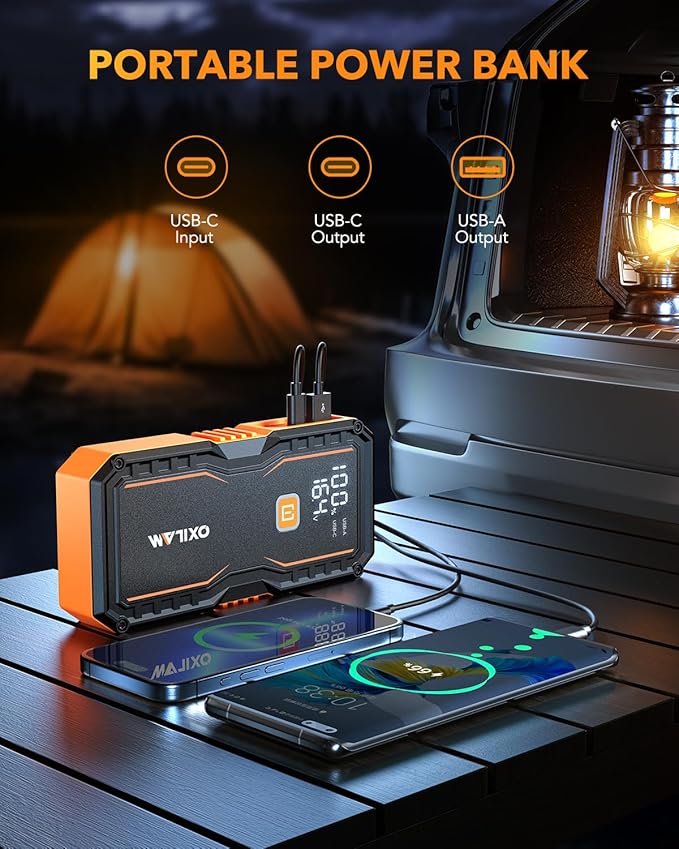 OXILAM Jump Starter 6000A for All Gas/12L Diesel, Car Battery Jumper Starter Portable, 12V Lithium Jump Box with Jumper