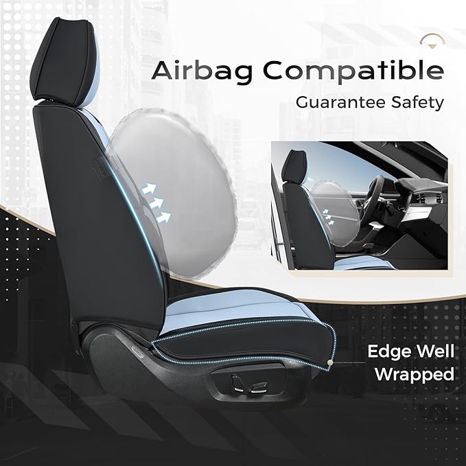 Coverado Seat Covers, Car Seat Covers Full Set, Leather Seat Covers for Cars, Car Seat Protector, Black Car Seat Covers Front