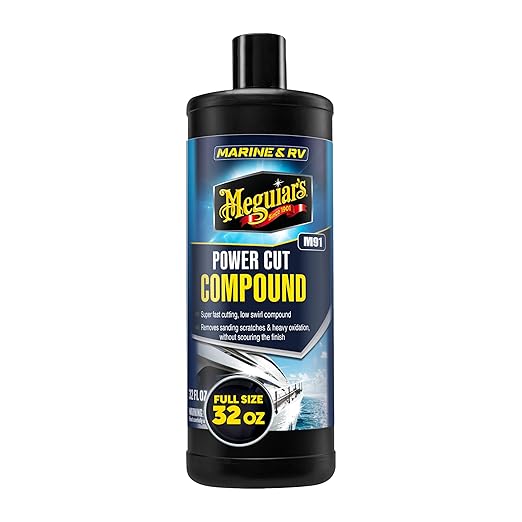 Meguiar's Marine/RV Power Cut Compound M9132, Low-Swirl RV and Marine Buffing Compound Removes Scratches and Oxidation Without Scouring, Fast-Cutting Formulation for Fiberglass and Gel Coats, 32 Oz