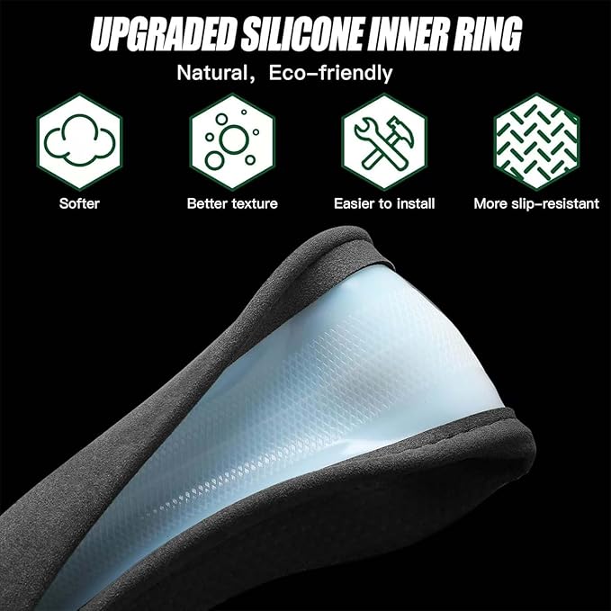 Suede Steering Wheel Cover for Tesla Model 3/Y, Anti Heat, Breathable, Anti-Slip,Leather Steering Wheel Cover 14-14 1/4 in (35.5-36 cm) (Black-02)