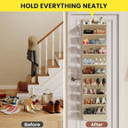 20-25 Pairs Over the Door Shoe Organizer, Clear Pockets Shoe Rack for Closet Door, 10-Tier Hanging Shoe Rack for Boots, Behin