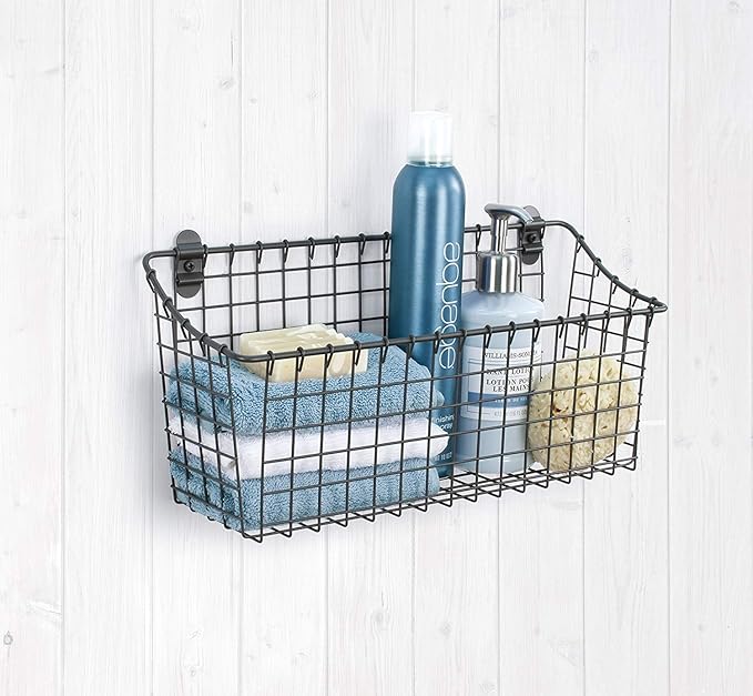 Spectrum Diversified Vintage Wall Mount Storage Basket, X-Large (Pack of 2), Industrial Gray