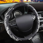 White Embroidery Butterfly Car Steering Wheel Cover,14.5-15 Inch Universal Leather Covers Breathable Anti-Slip Odorless Steer