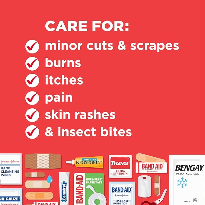 All-Purpose Portable Compact First Aid Kit for Minor Cuts, Scrapes, Sprains & Burns, Perfect for Home, Car, Travel, Camping E