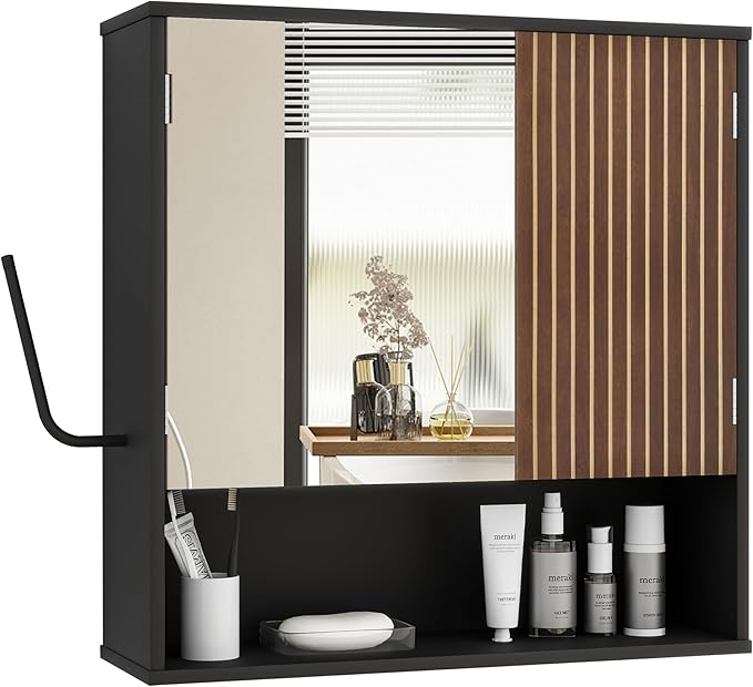 Bathroom Wall Cabinet With Mirror,wall mounted bathroom cabinet,Medicine Cabinet with 2 Door ,Side Hook,Light and Adjustable 