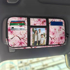 Pink Flower Car Sun Visor Organizer, Multi-Pocket Auto Visor Organizers Card Holder Car Storage Bag with Zipper Scratch-Resistant Auto Sunshade Organizer Bag Organizes Essentials