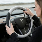 White Tesla Nappa Leather Steering Wheel Cover, Model 3/Y Accessories, Comfort Grip, Anti-Slip Breathable, Compatible with Te
