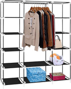 lapday 59 inches Portable Closet Wardrobe, Non-Woven Fabric Closet Storage Organizer with Hanging Rods &12 Storage Shelves, Q