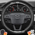 Customized Steering Wheel Cover Compatible with Mazda, Premium Nappa Leather&Bright Carbon Fiber Texture Steering Wheel Cover, with Coasters and 3-in-1 USB Fast Charging Cable (Black)