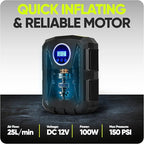FORTEM Tire Inflator Portable Air Compressor, Air Pump for Car Tires and Bikes, Car Tire Pump w/Auto Shut Off, 150 PSI, 12V DC, LED Light, Carrying Case, for Men, Women
