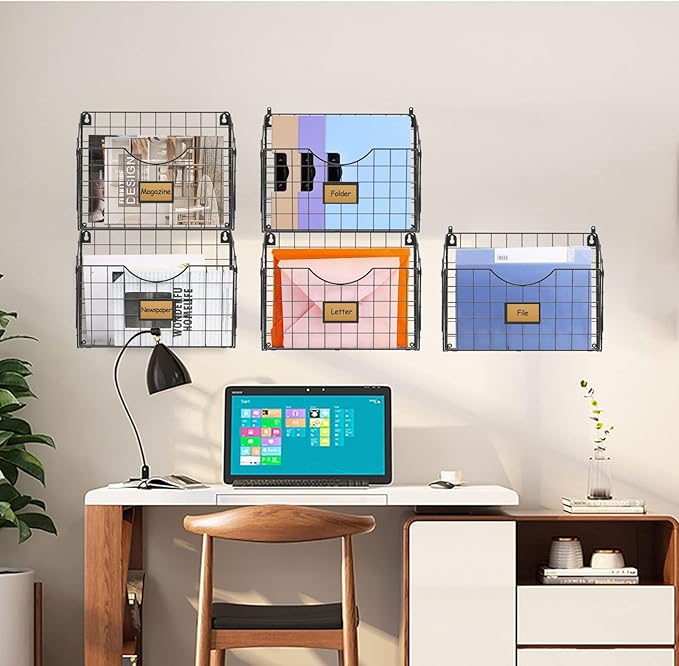 X-cosrack 5-Tier Over the Door File Organizer, Stackable Hanging Wall Files Rack with Door Hooks Wall Organizers, SVertical W