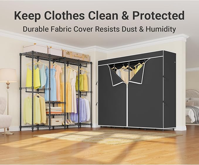 VIPEK V40C Medium Covered Clothes Rack, Freestanding Clothing Rack with Black Oxford Fabric Cover for Hanging Clothes, Adjust