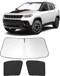 3PCS Car Window Shades Front Windshield Sun Shade Foldable Window Shade Custom Fit for 2017-2024 Jeep Compass Accessories Car Shades for Front Windows Anti-UV Rays Block Heat