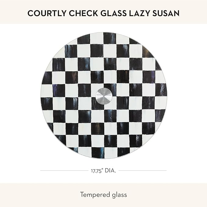 MACKENZIE-CHILDS Glass Lazy Susan, Cute Rotating Serving Board, Black-and-White Courtly Check