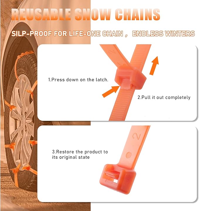 JINGKE 12 Pcs Reusable Snow Chains，Universal Emergency Adjustable Anti-skid Tire Chains Fit for Universal Winter Car Truck SU