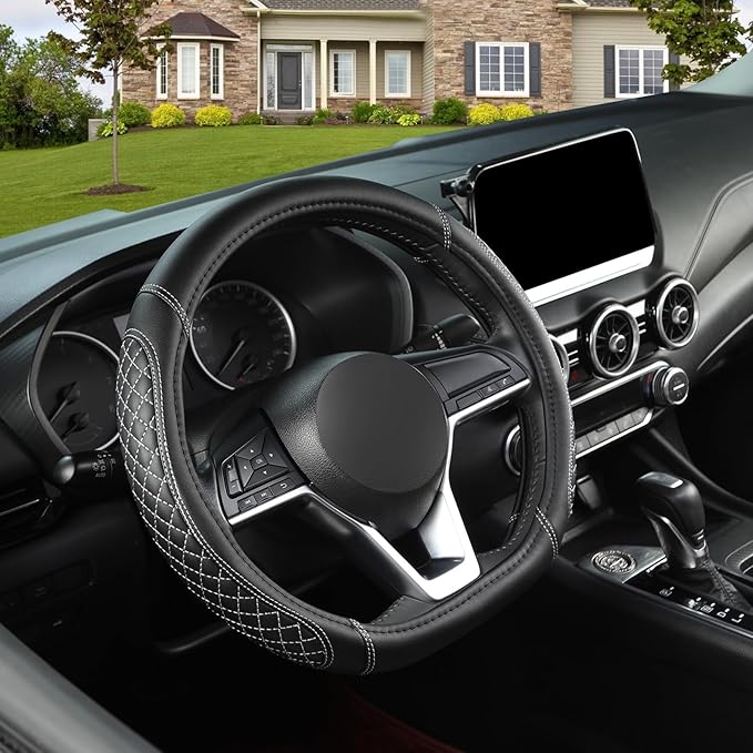 West Llama Flat Bottom Car Steering Wheel Cover for Nissan,D Shaped Steering Wheel Cover for Rogue,Altima,Kicks (Diamond Quil