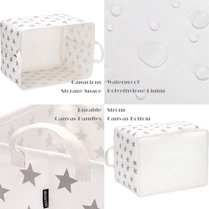 Sea Team Collapsible Canvas Fabric Storage Basket with Handles, Rectangle Waterproof Storage Bin, Box, Cube, Foldable Shelf B
