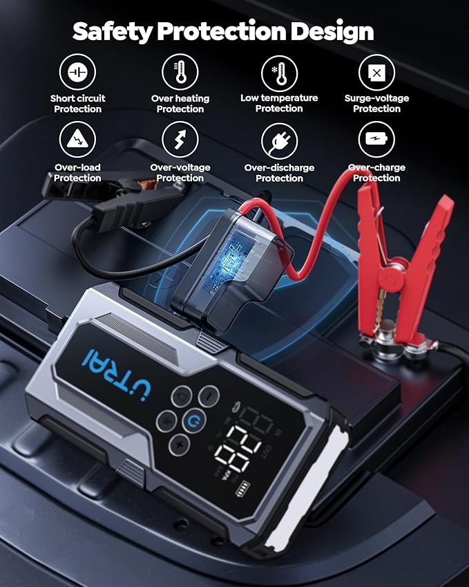 UTRAI Jump Starter with Air Compressor, 4000A Battery Jumper Starter Portable with 150PSI Tire Inflator, 18W Fast Charge,
