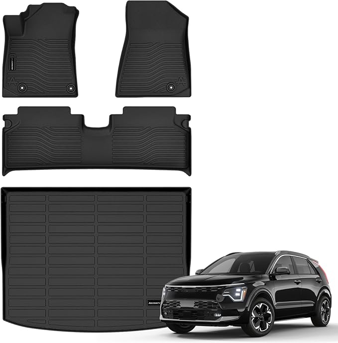 Auxko All Weather Floor Mats Cargo Mat Fit for Kia NIRO EV 2023 2024 2025 TPE Liners NIRO EV Accessories Odorless Anti-Slip Floor Mats Cargo Mat Black