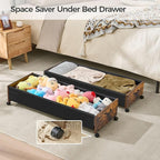 Under Bed Storage with Wheels, Wooden Under Bed Drawers On Wheels, Rolling Under Bed Shoe Storage, Space Saving,Rustic Brown,