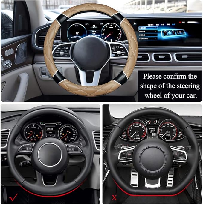 Car Steering Wheel Cover with Durable PU Leather, Universal 18 inch Fit for Car Truck SUV, Breathable Anti Slip Auto Steering Wheel Covers for Men and Women